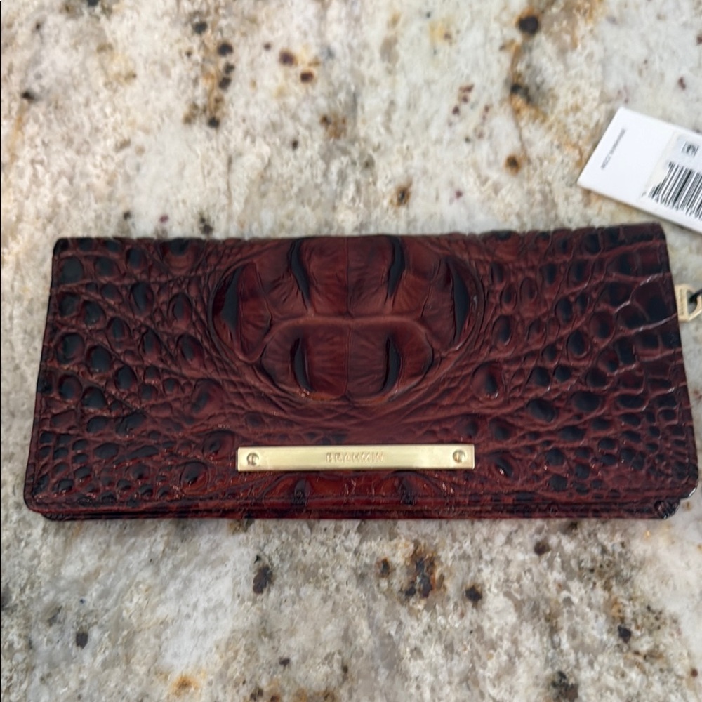 Brahmin Rich Brown Crocodile Embossed Clutch